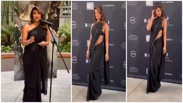 You Should Definitely Have A Look At Priyanka’s All Black Saree Look To Host Pre-Oscars Event