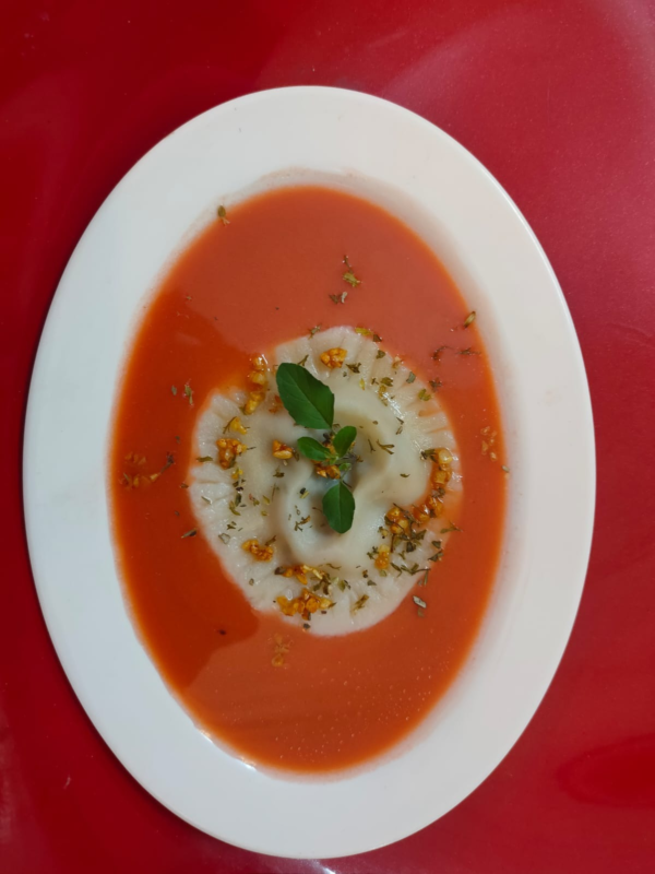 Ravioli in Gazpacho soup